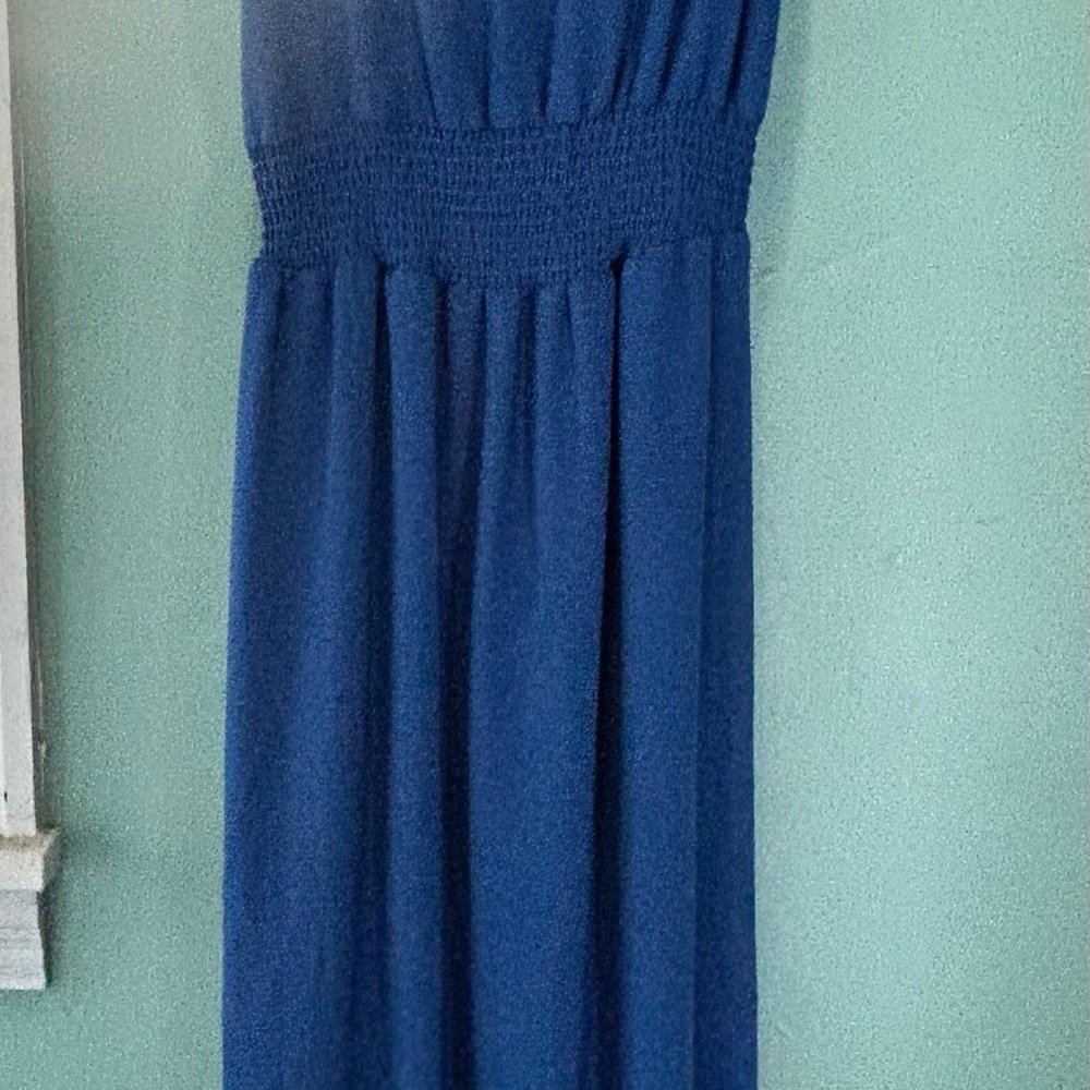 Naked Zebra Navy Smocked Waist Maxi Dress